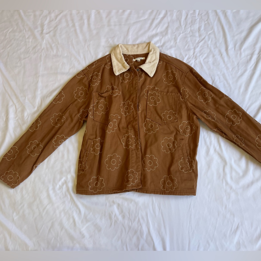 PAC Sun Brown Floral Jacket with Cream Collar